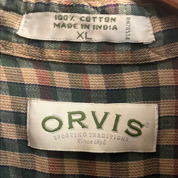 ORVIS Sporting Men's Outdoor Hunting Fishing Plaid Shirt Medium Green Red Tan - Picture 3 of 5